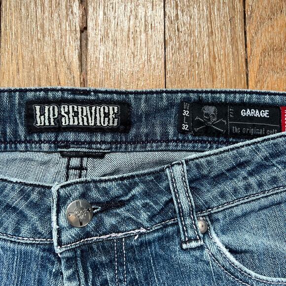 Y2K Lip Service Garage Button Fly Jeans Skull Cross Bones Grunge Mens Size 32x32 - Picture 5 of 11